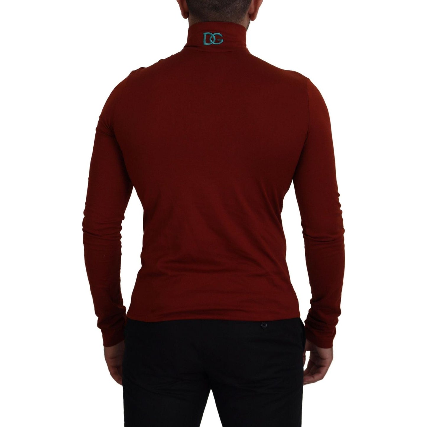 Dolce & Gabbana Maroon Cotton Turtle Neck Zip Sweater
