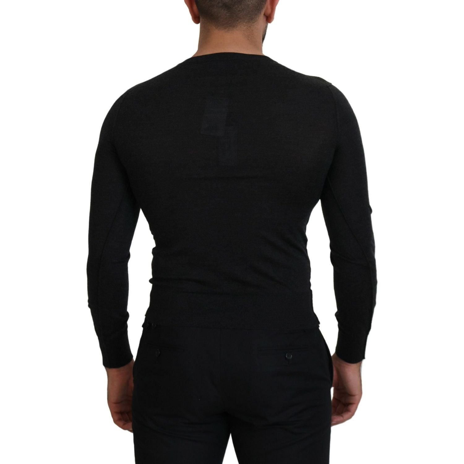 Dolce & Gabbana Gray Cashmere V-neck Gold Heart Sweater