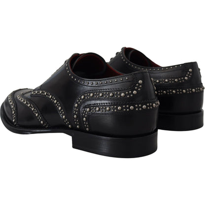 Dolce & Gabbana Black Leather Derby Dress Studded Shoes