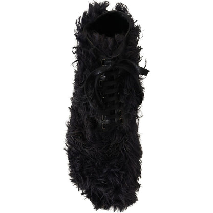 Dolce & Gabbana Black Leather Combat Shearling Boots Shoes