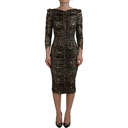 Dolce & Gabbana Multicolor Leopard Bodycon Sheath Midi Dress