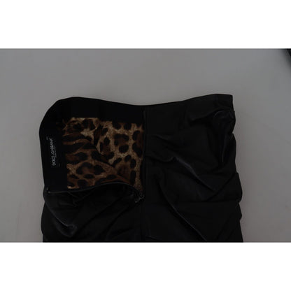 Dolce & Gabbana Black Lambskin Leather A-line Mini Skirt