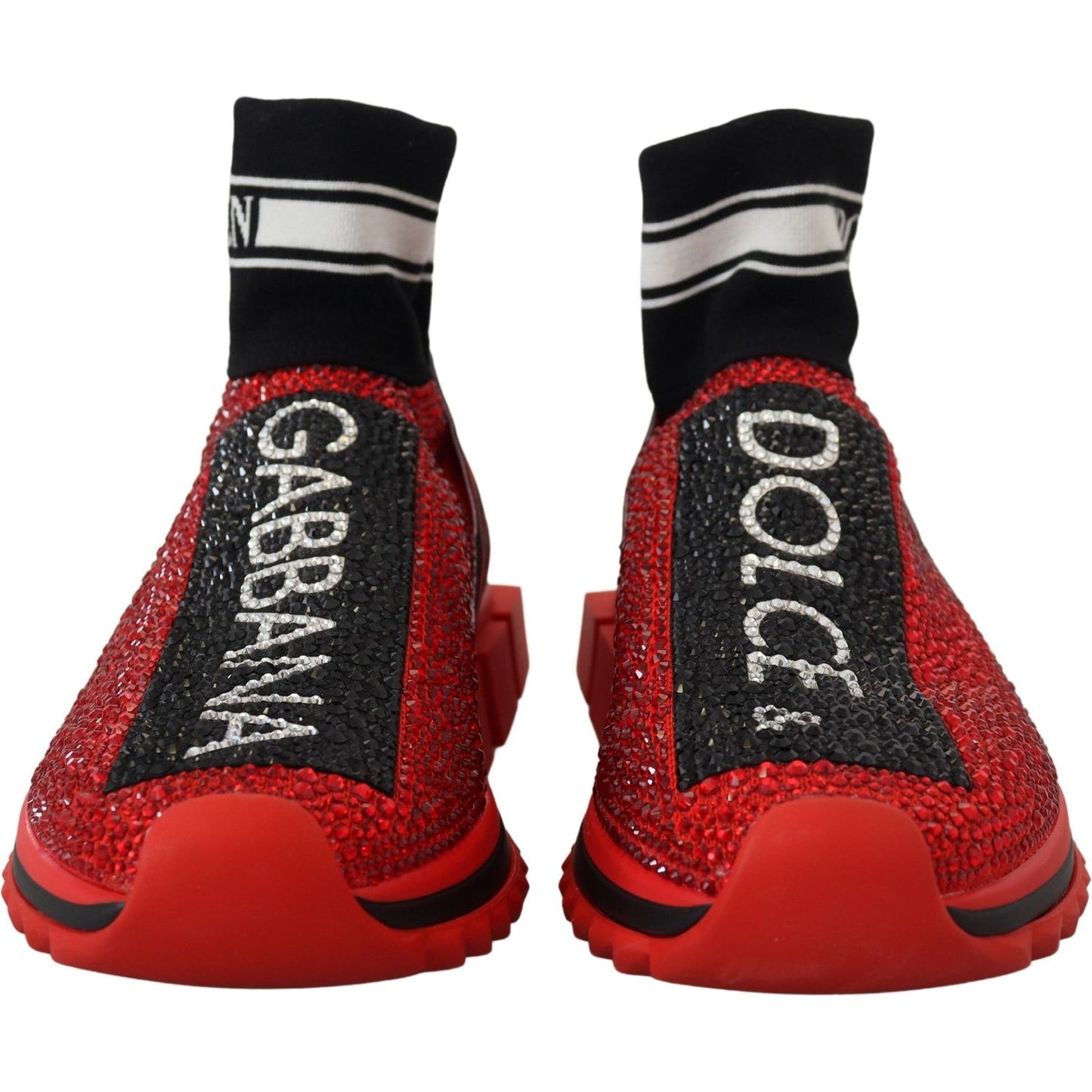 Dolce & Gabbana Red Bling Sorrento Sneakers Socks Shoes