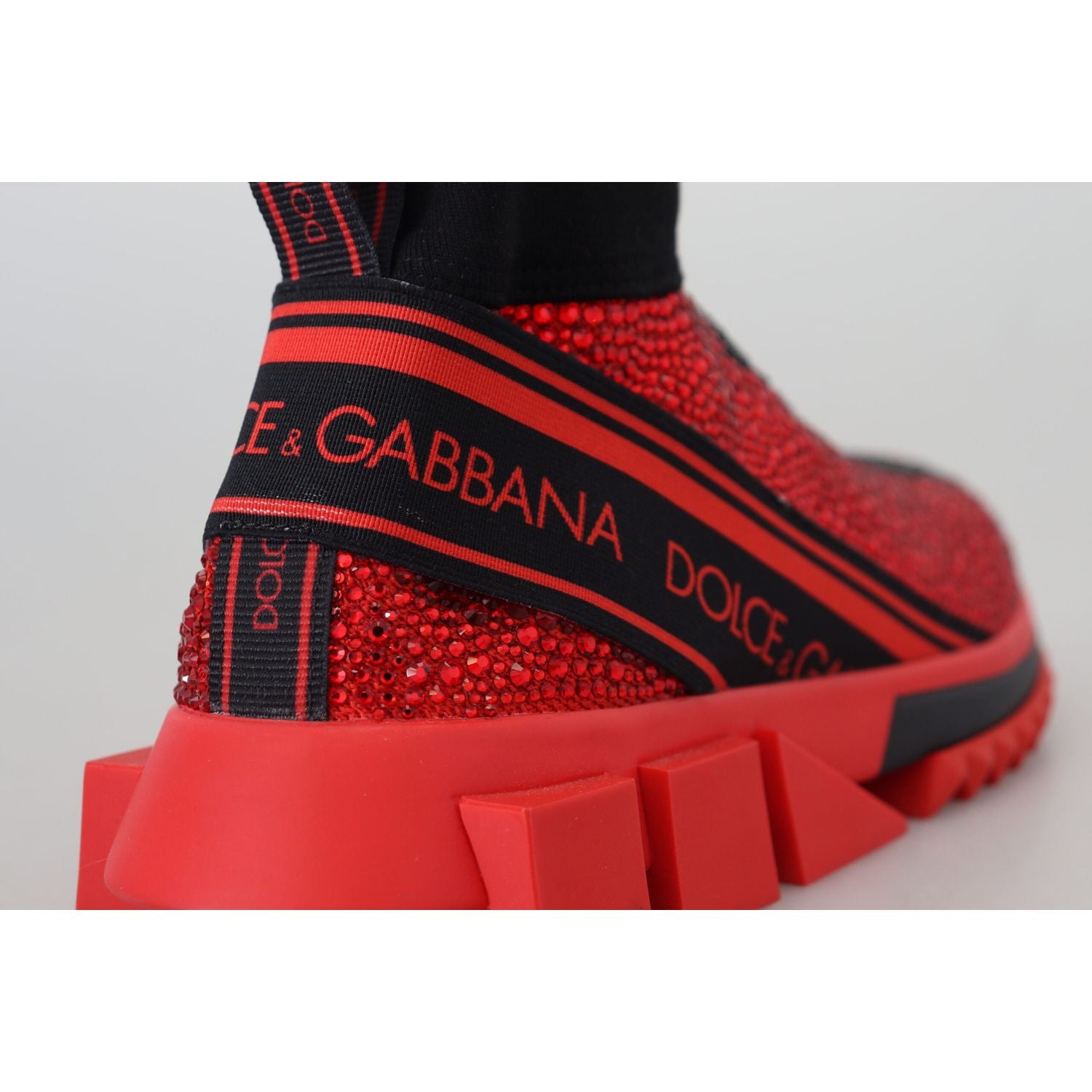 Dolce & Gabbana Red Bling Sorrento Sneakers Socks Shoes