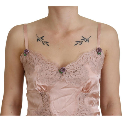 Dolce & Gabbana Pink Satin Lace Roses Tank Top Lingerie