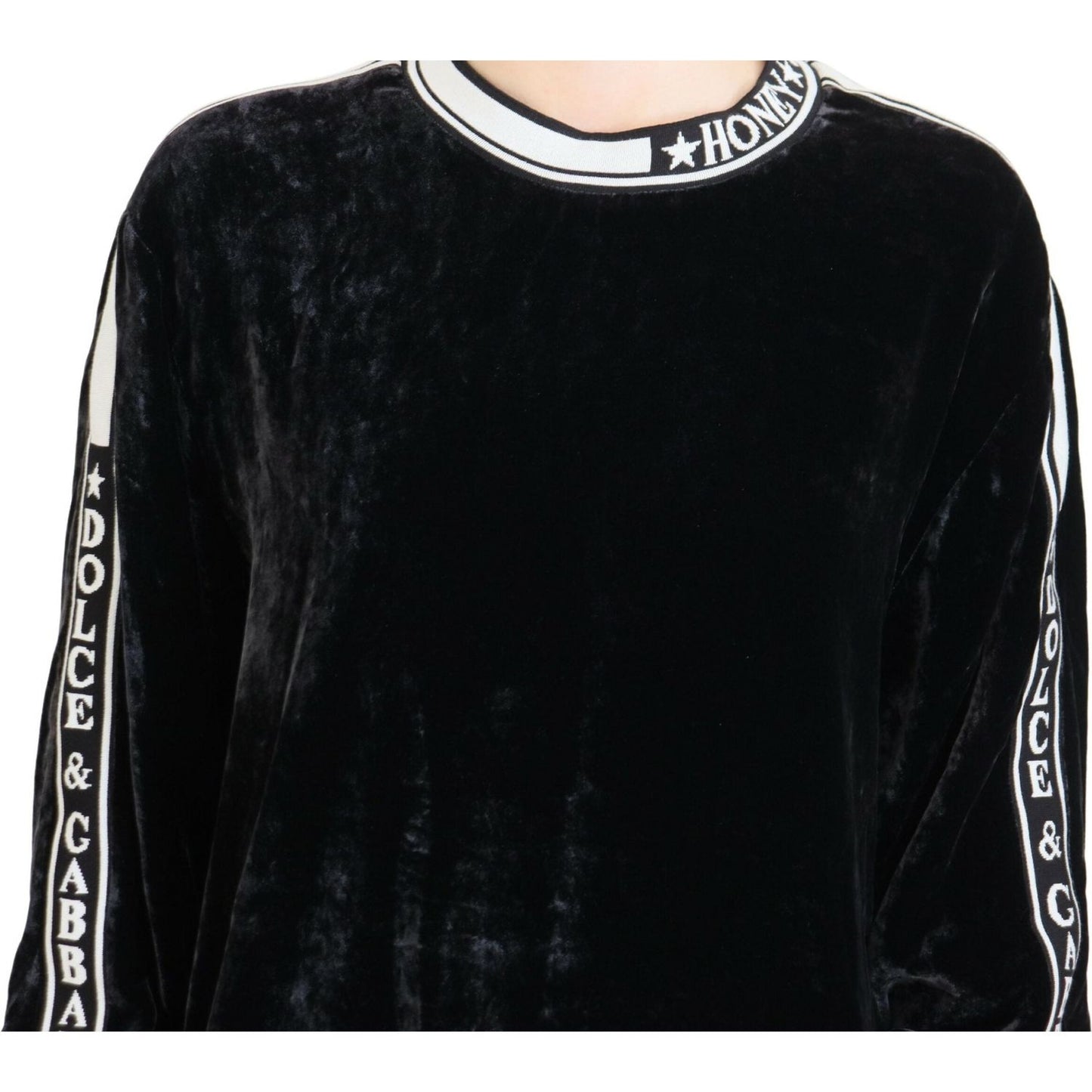 Dolce & Gabbana Black Velvet Crewneck Pullover Sweater