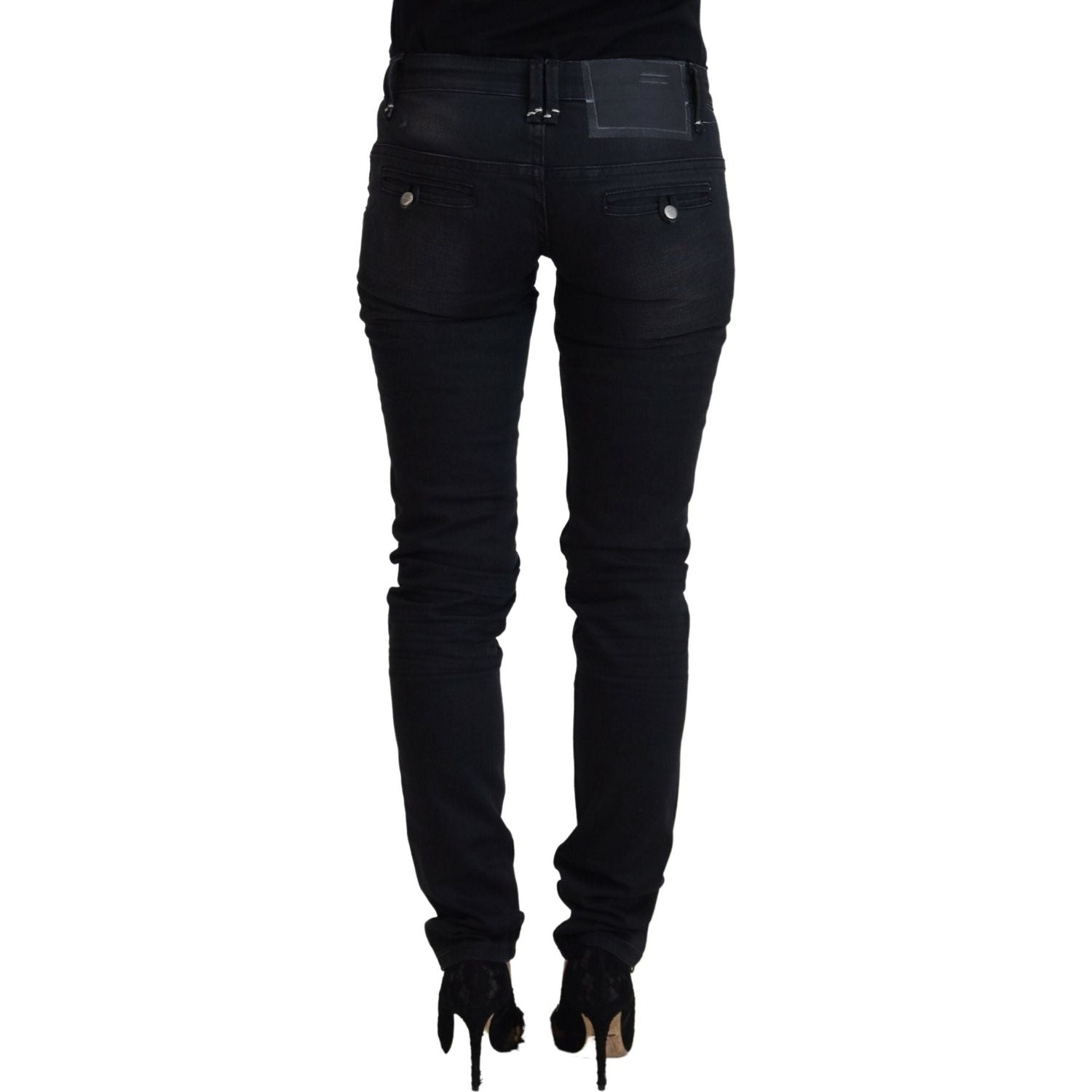 Acht Black Washed Cotton Skinny Women Casual Denim Jeans