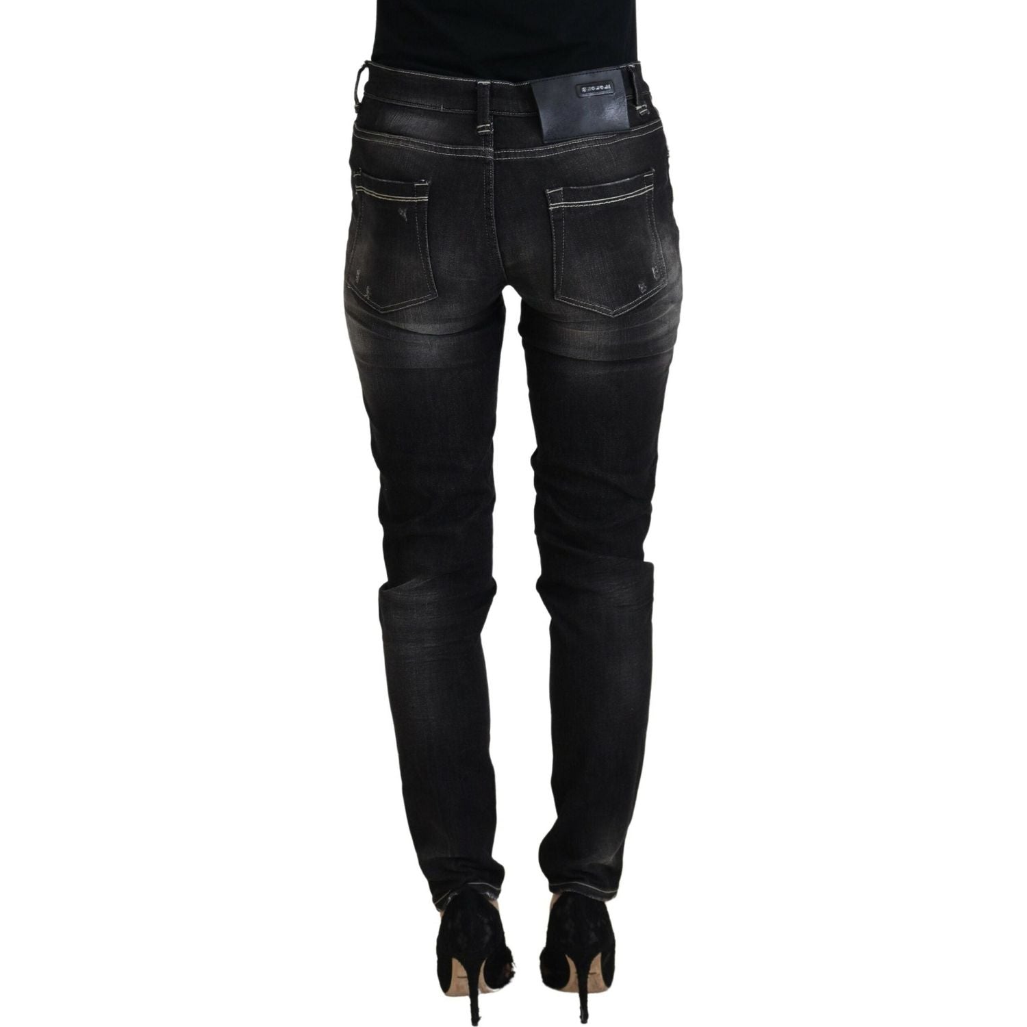 Acht Black Washed Mid Waist Tapered Women Casual Denim Jeans