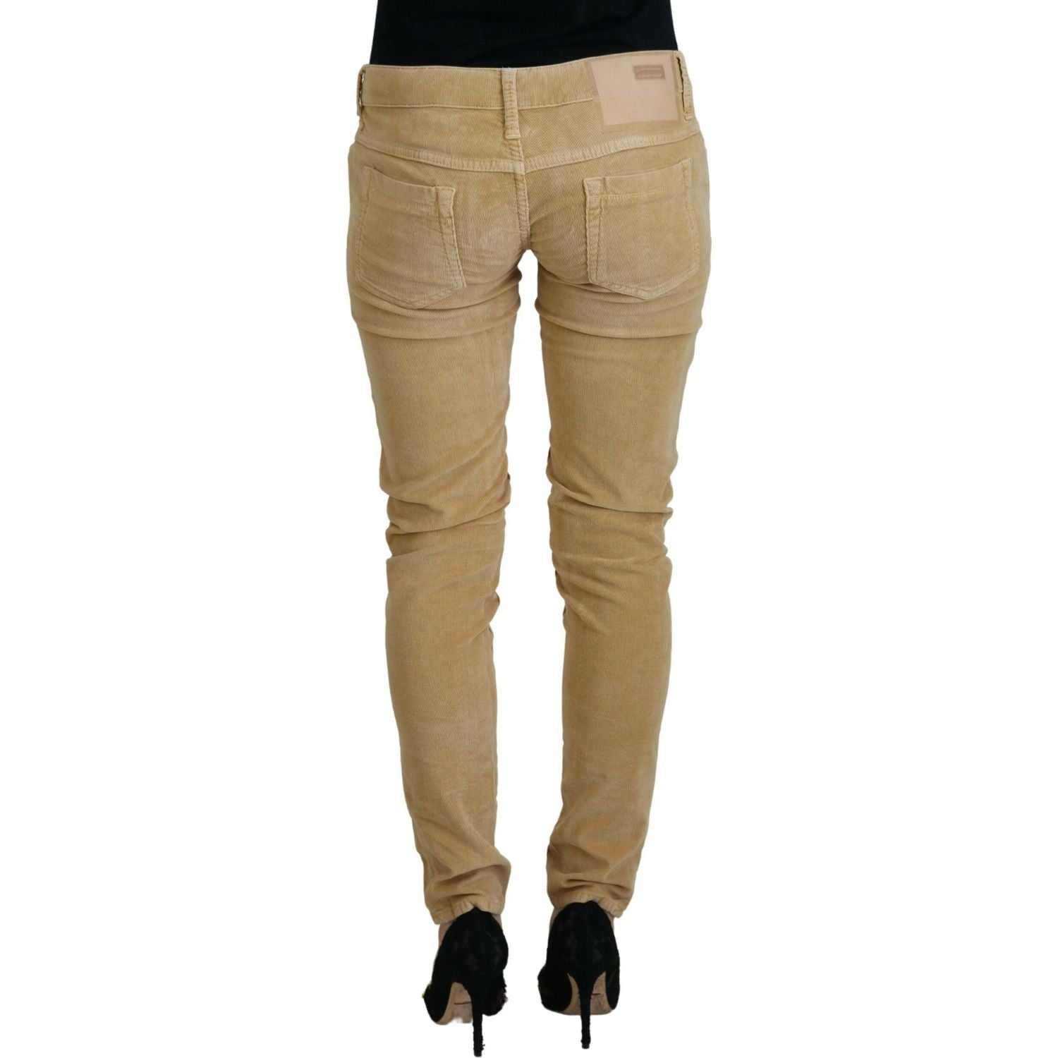 Acht Brown Cotton Corduroy Low Waist Women Casual Jeans