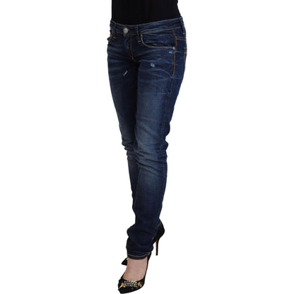 Acht Blue Washed Cotton Low Waist Women Casual Jeans