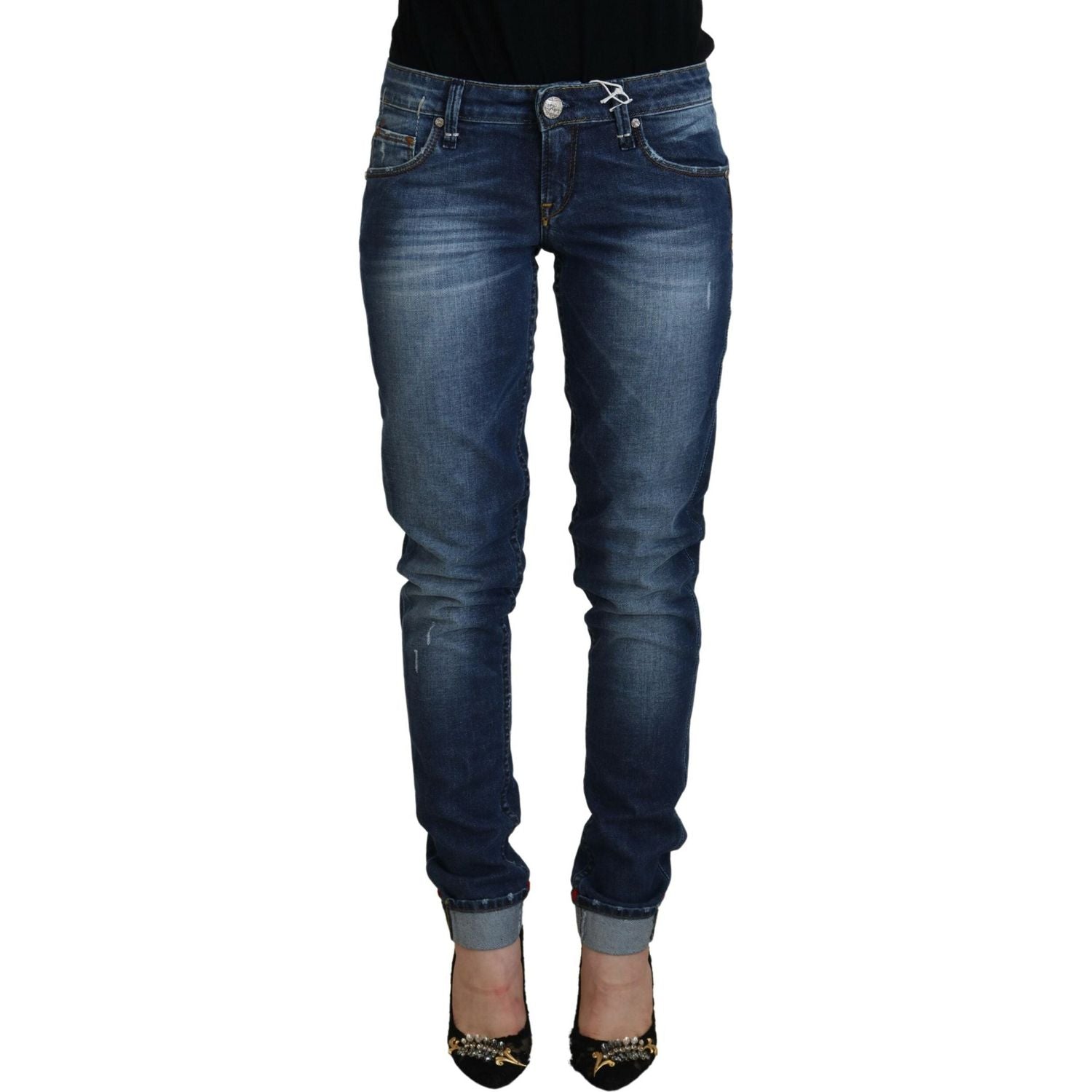 Acht Blue Washed Cotton Slim Fit Women Denim Jeans