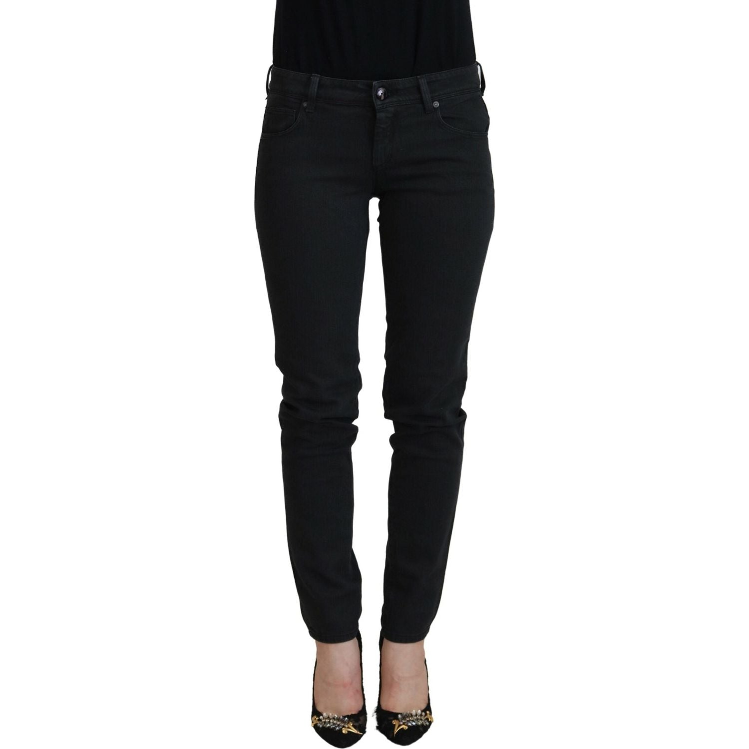 Ermanno Scervino Black Cotton Slim Fit Women Denim Jeans