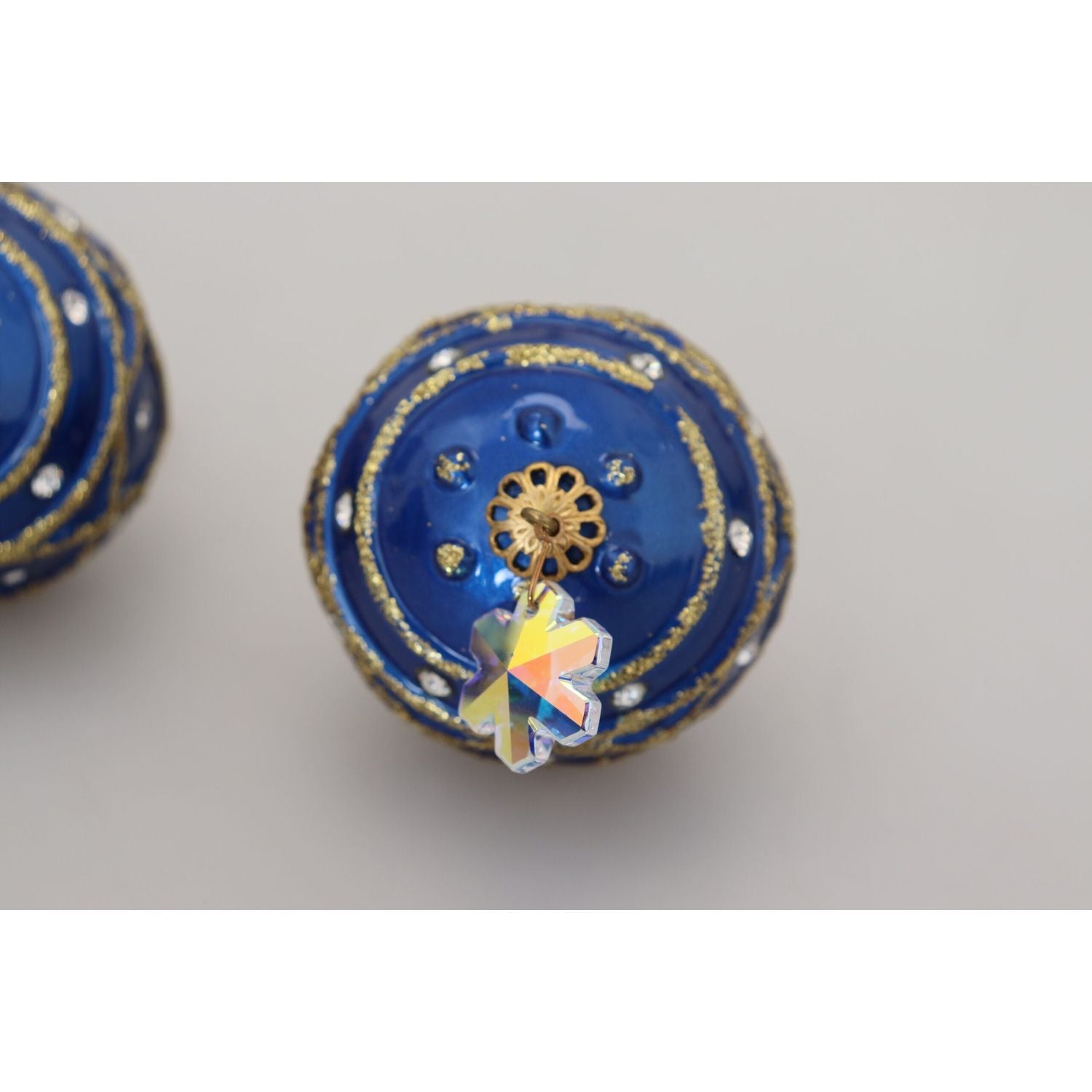 Dolce & Gabbana Gold Brass Blue Dangle Ball Crystal Clip On Earrings
