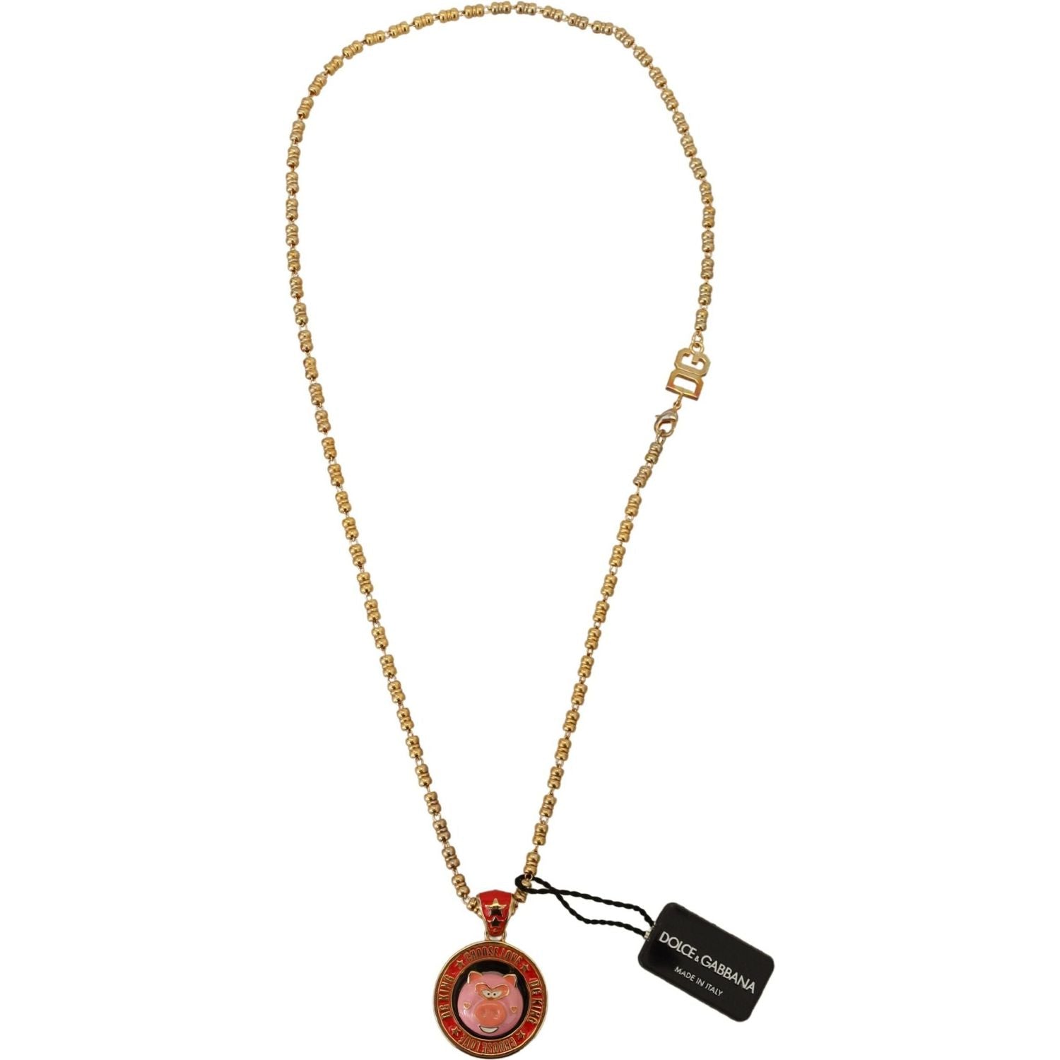 Dolce & Gabbana Gold Brass Chain SUPER PIG Pendant Logo Necklace