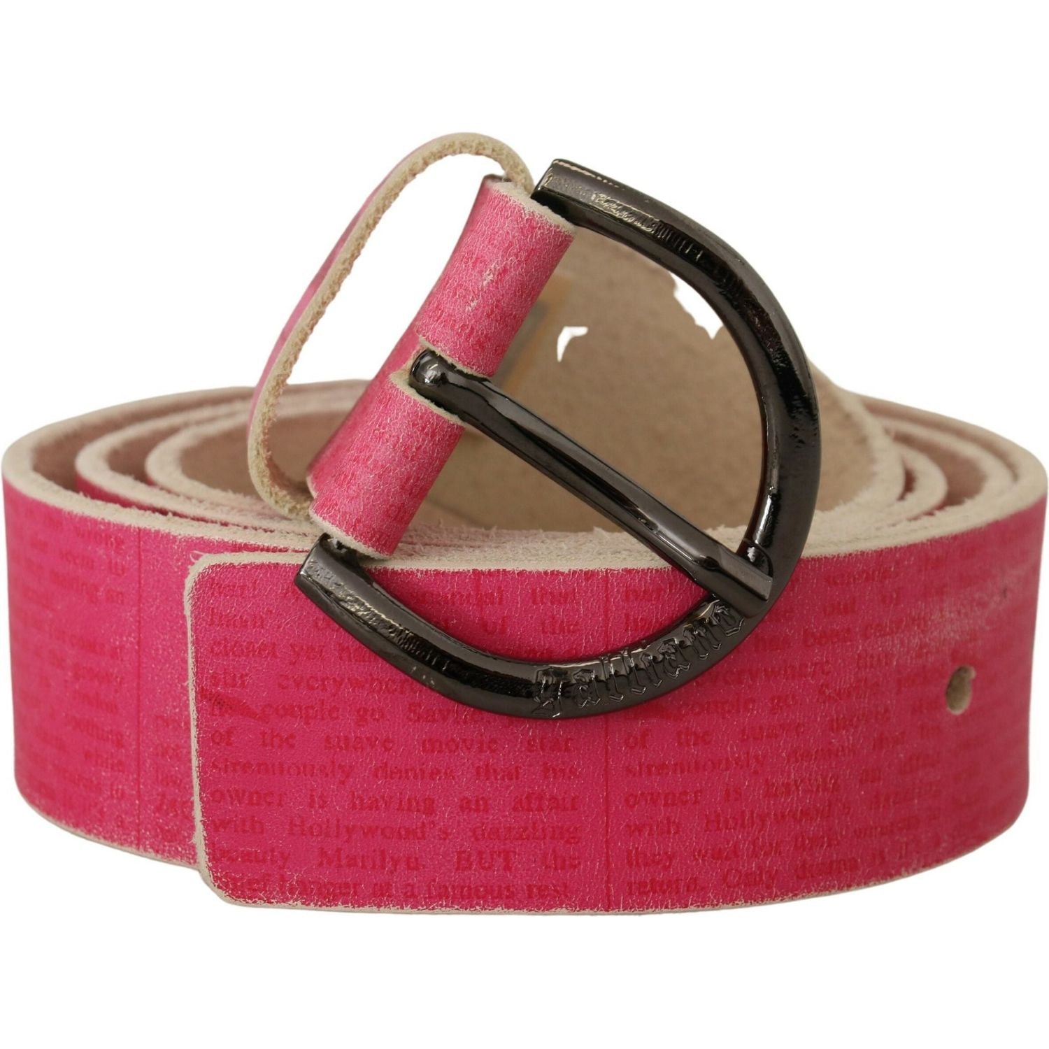 John Galliano Pink Leather Letter Logo Round Buckle Waist Belt