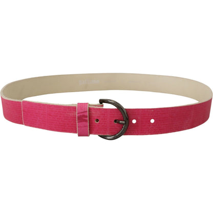 John Galliano Pink Leather Letter Logo Round Buckle Waist Belt