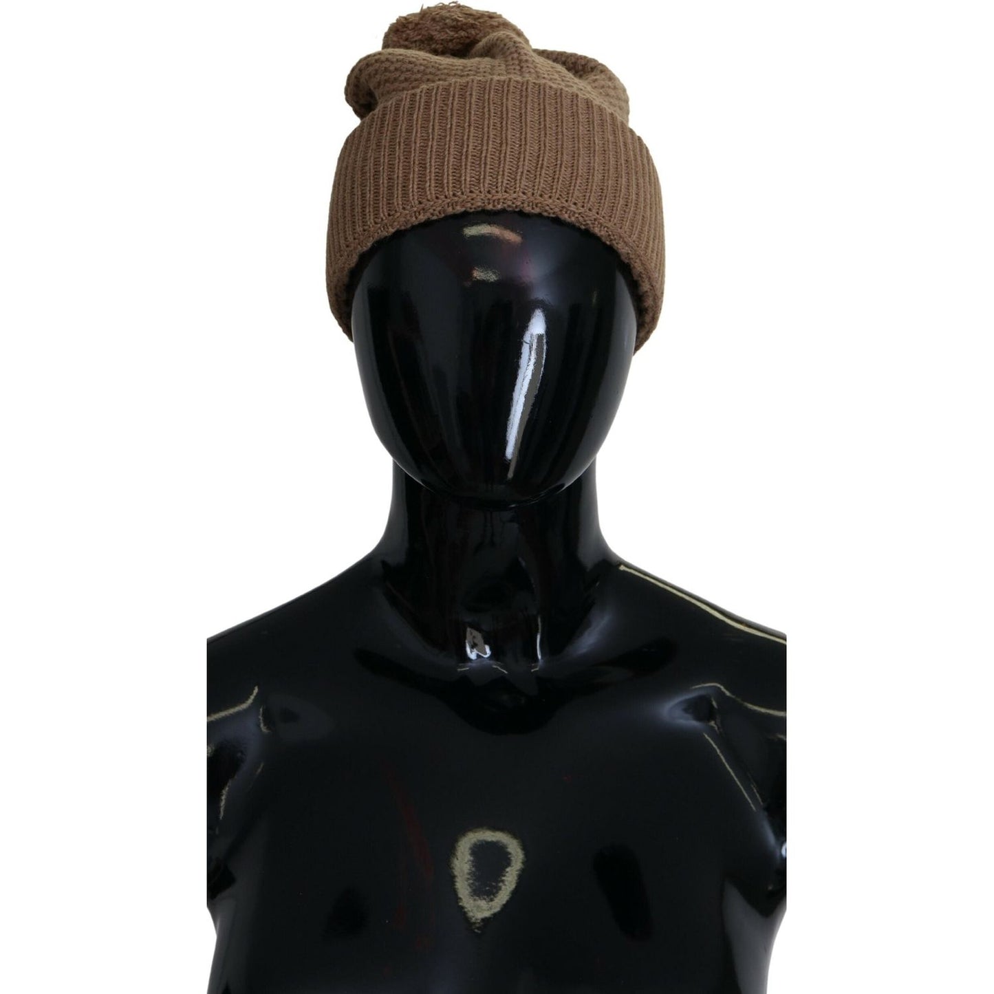 Dolce & Gabbana Brown Solid Knitted Fur Ball Winter Beanie Hat