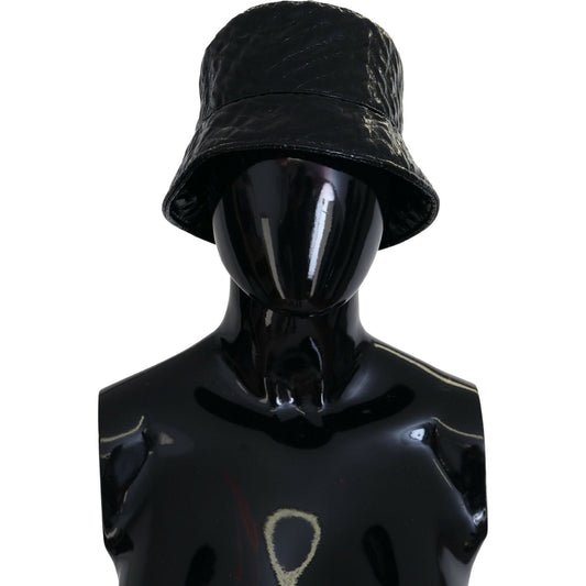 Dolce & Gabbana Black Quilted Faux Leather Women Bucket Cap Hat