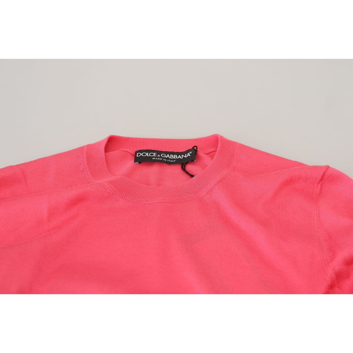 Dolce & Gabbana Pink Silk Cropped Crewneck Pullover Sweater