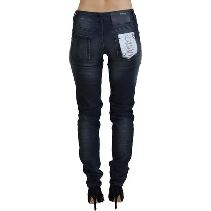 Acht Blue Washed Low Waist Slim Fit Cotton Denim Jeans