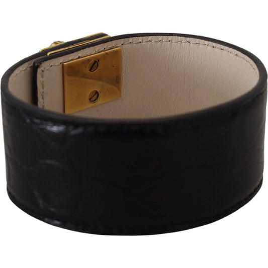 Dolce & Gabbana Black Dauphine Leather DG Heart Key Ring Bracelet Bracelet