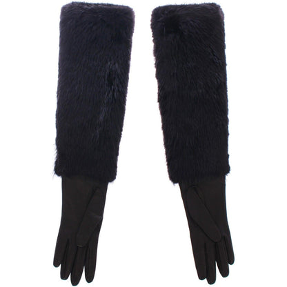Dolce & Gabbana Black Beaver Fur Lambskin Leather Elbow Gloves
