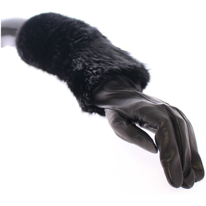 Dolce & Gabbana Black Beaver Fur Lambskin Leather Elbow Gloves