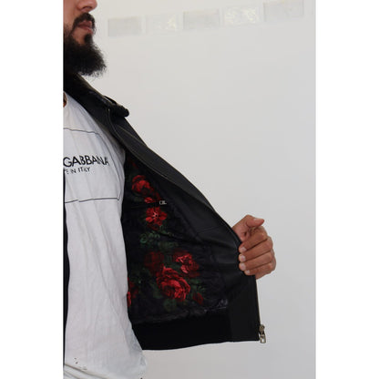 Dolce & Gabbana Black Lamb Leather Collared Men Coat Jacket