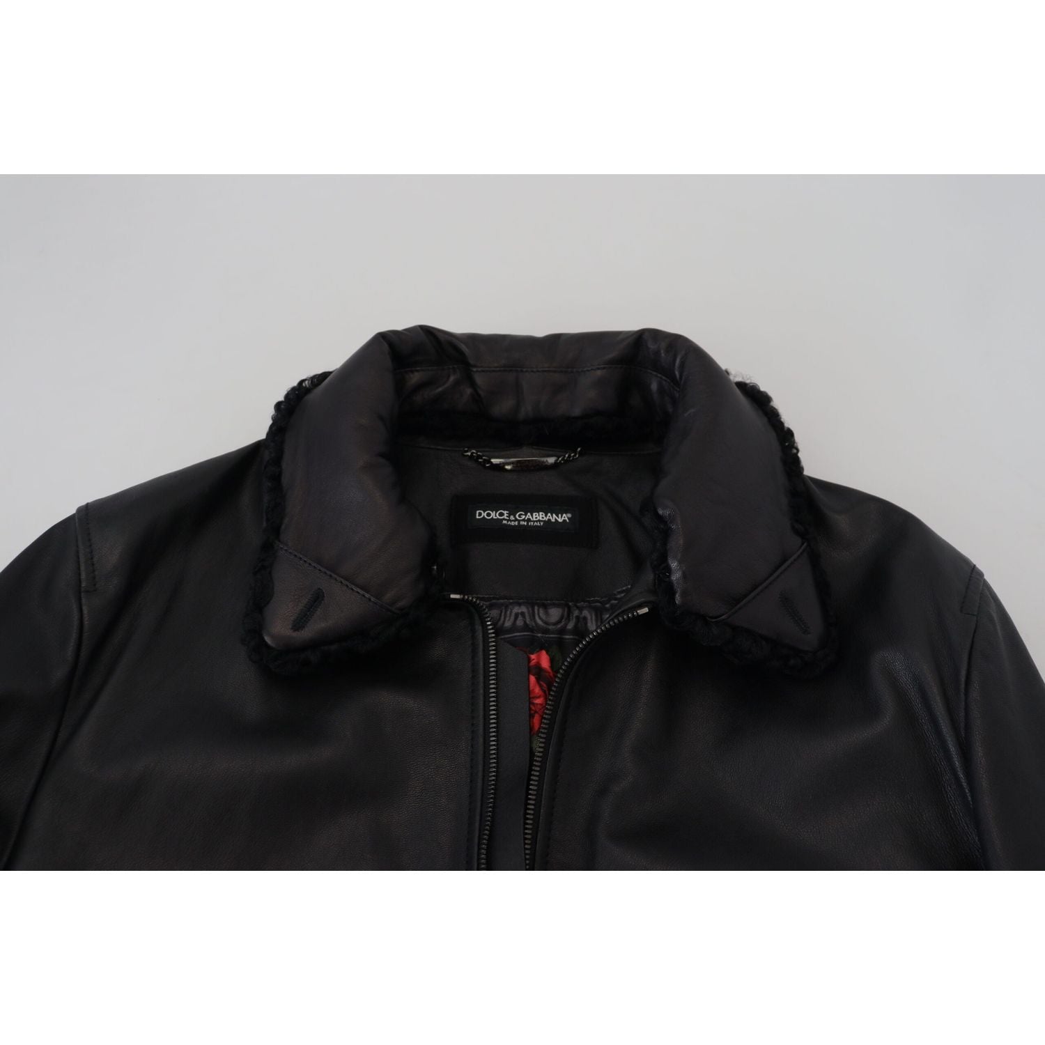 Dolce & Gabbana Black Lamb Leather Collared Men Coat Jacket