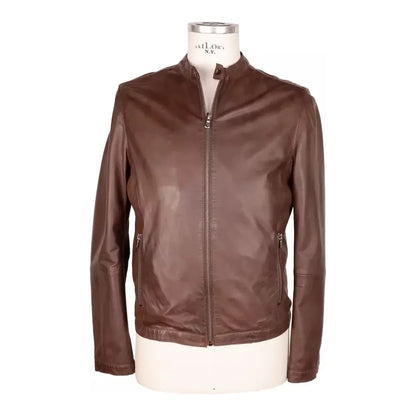 Emilio Romanelli Brown Leather Men Jacket