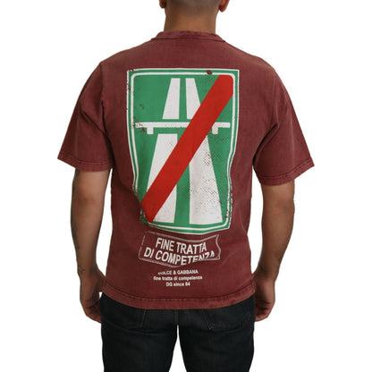 Dolce & Gabbana Maroon Print Round Neck Short Sleeves T-shirt