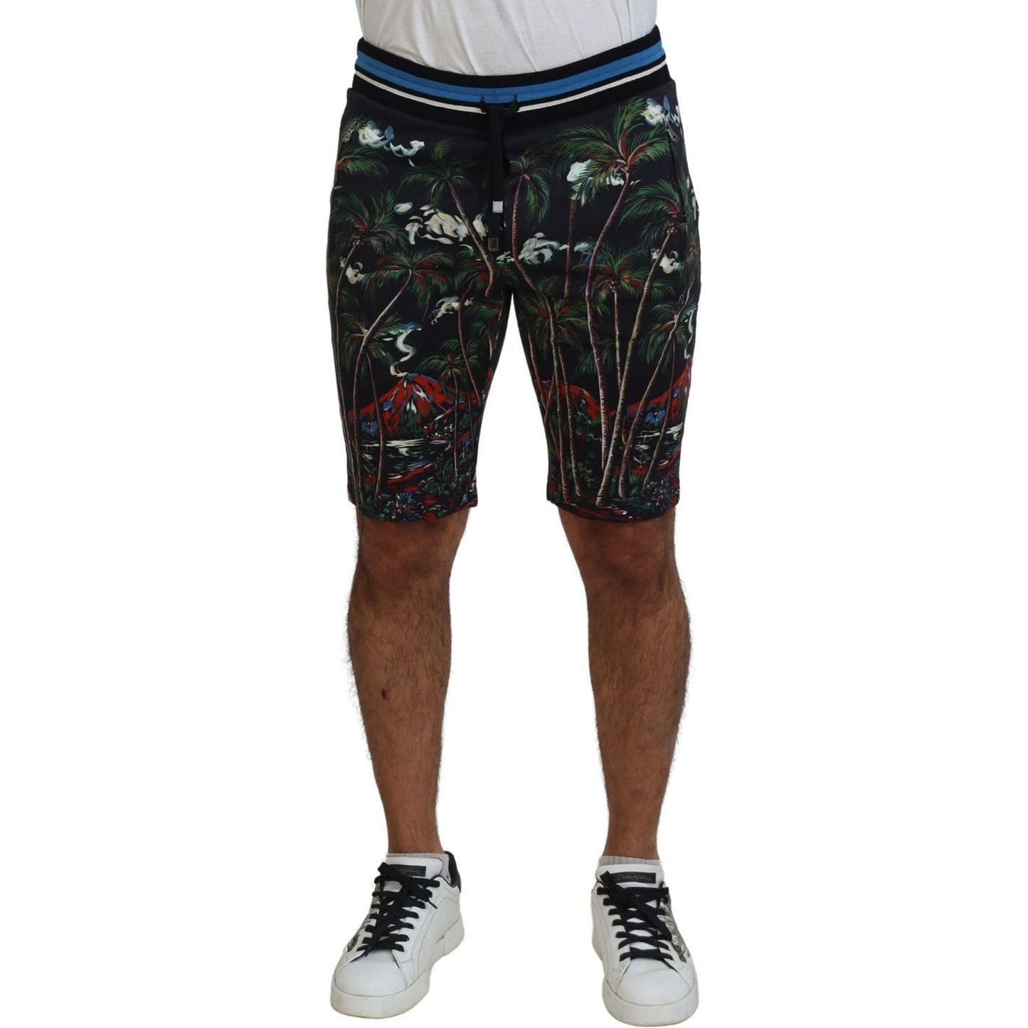 Dolce & Gabbana Black Cotton Volcano Print Casual Shorts PAN74748-44
