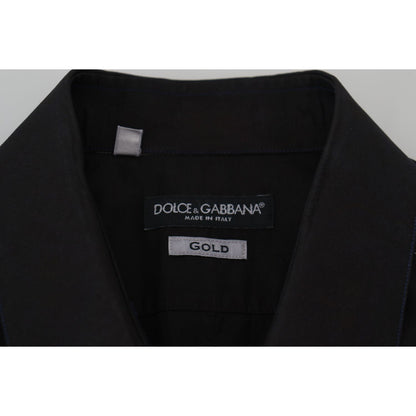 Dolce & Gabbana Black Cotton Collared Long Sleeve GOLD Shirt