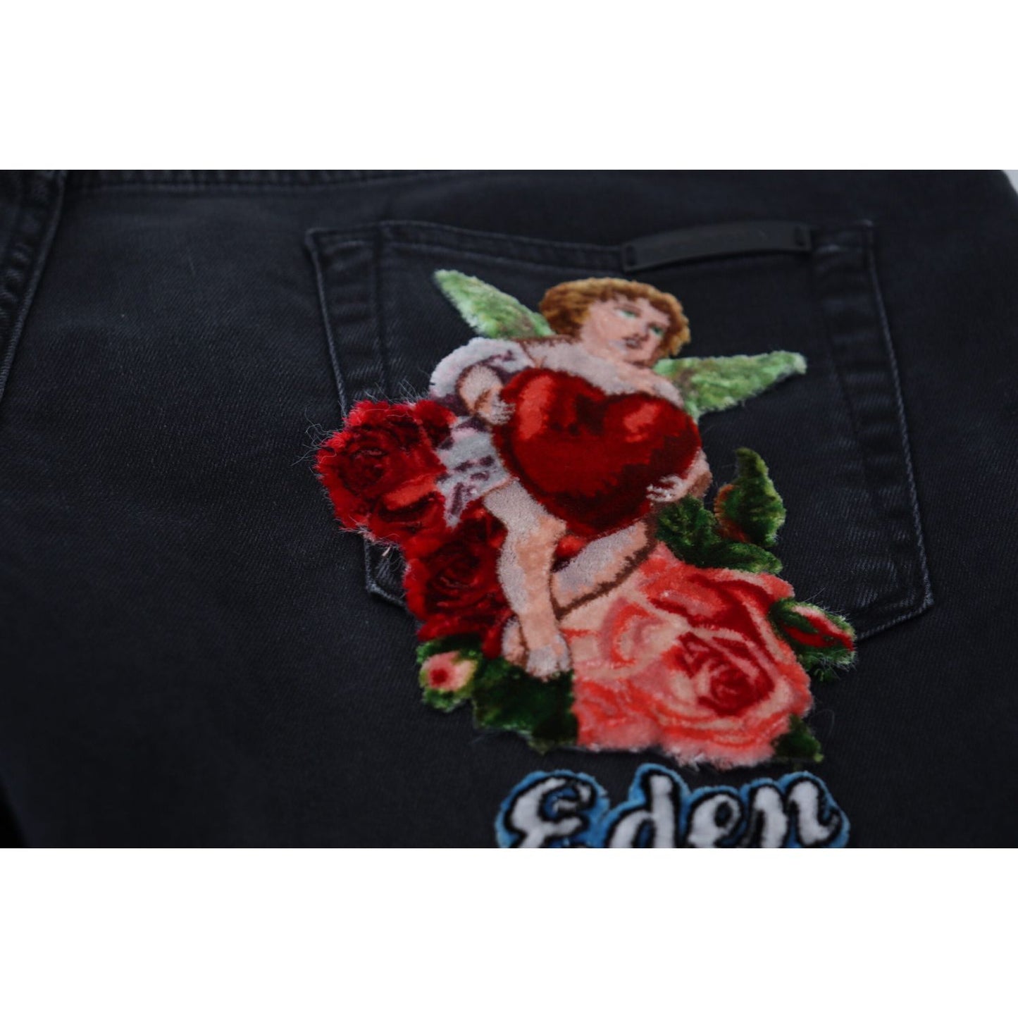 Dolce & Gabbana Black Angel Embroidery Skinny Denim Jeans