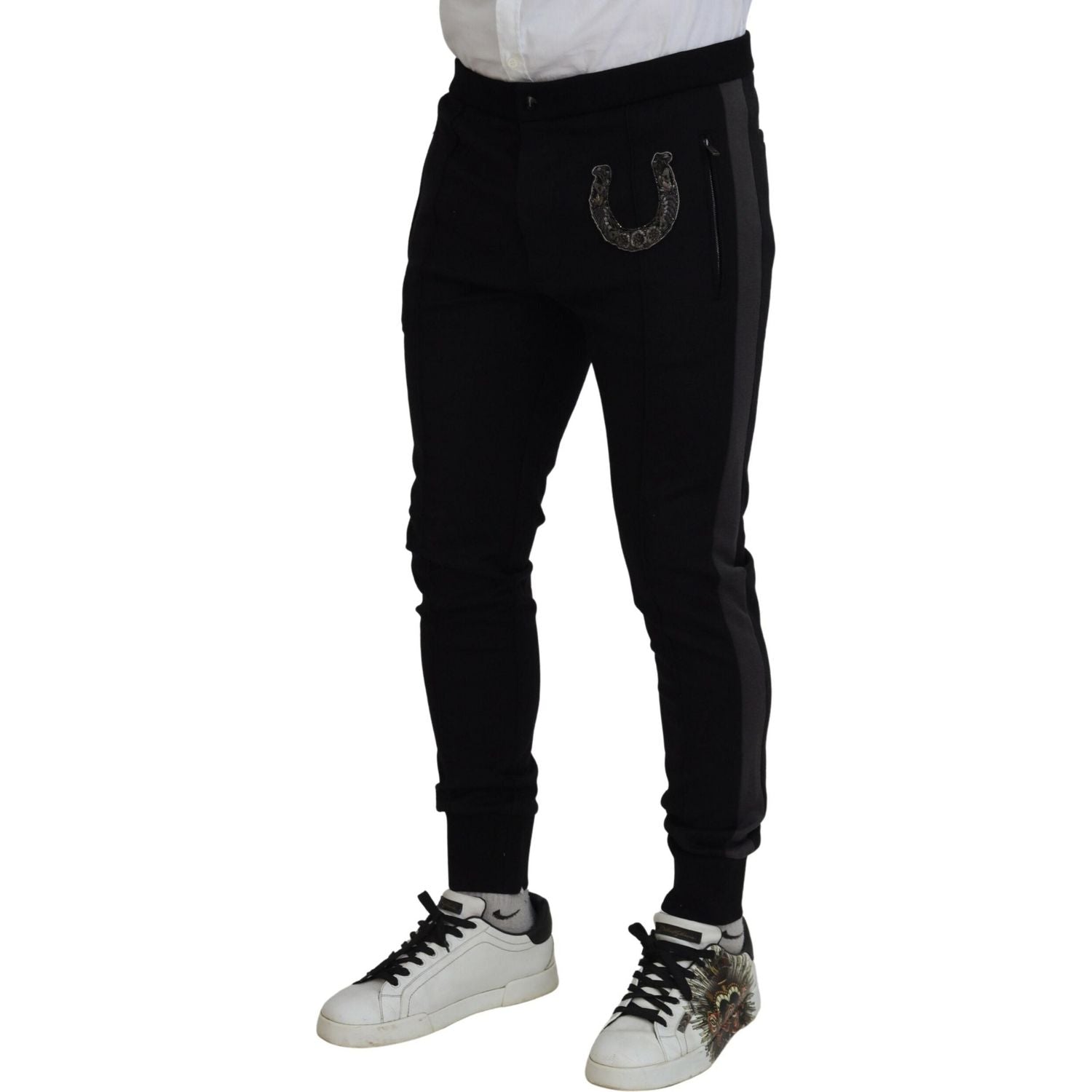 Dolce & Gabbana Black Wool Horseshoe Jogger Pants