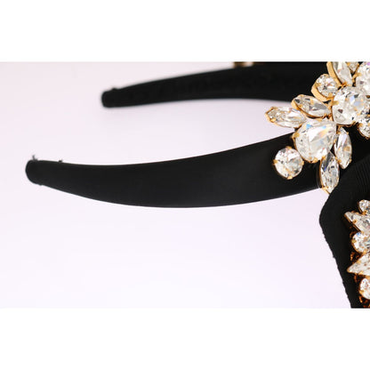 Dolce & Gabbana Black Crystal White Hair Parrucchiera Headband Diadem