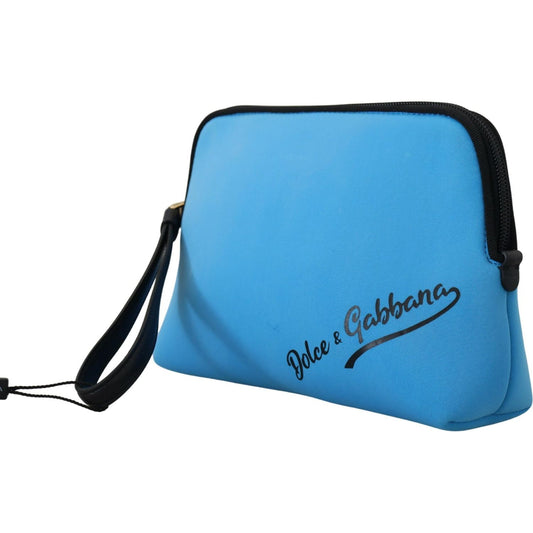 Dolce & Gabbana Blue Logo Print Hand Pouch Leopard Print Toiletry Bag