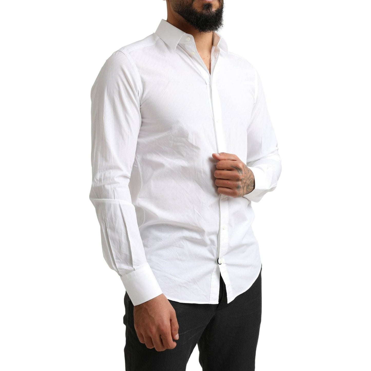 Dolce & Gabbana White MARTINI Cotton Dress Formal Shirt