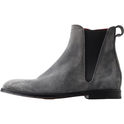 Dolce & Gabbana Gray Leather Men Ankle Boots Shoes