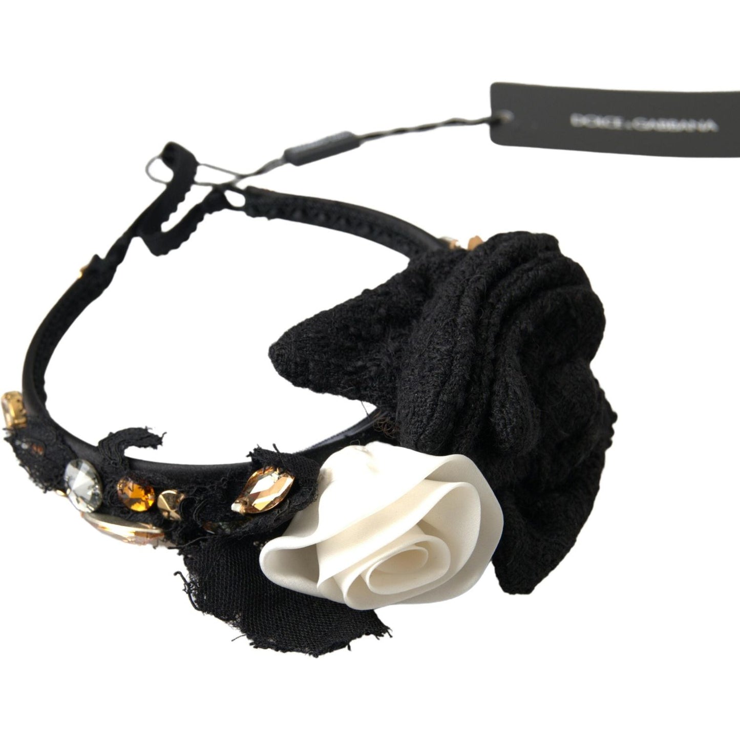 Dolce & Gabbana Diadem Headband Tiara White Rose Crystal Hair Gold Diadem