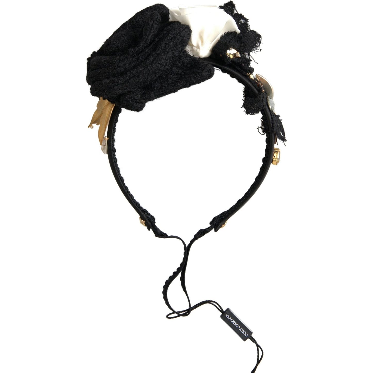 Dolce & Gabbana Diadem Headband Tiara White Rose Crystal Hair Gold Diadem