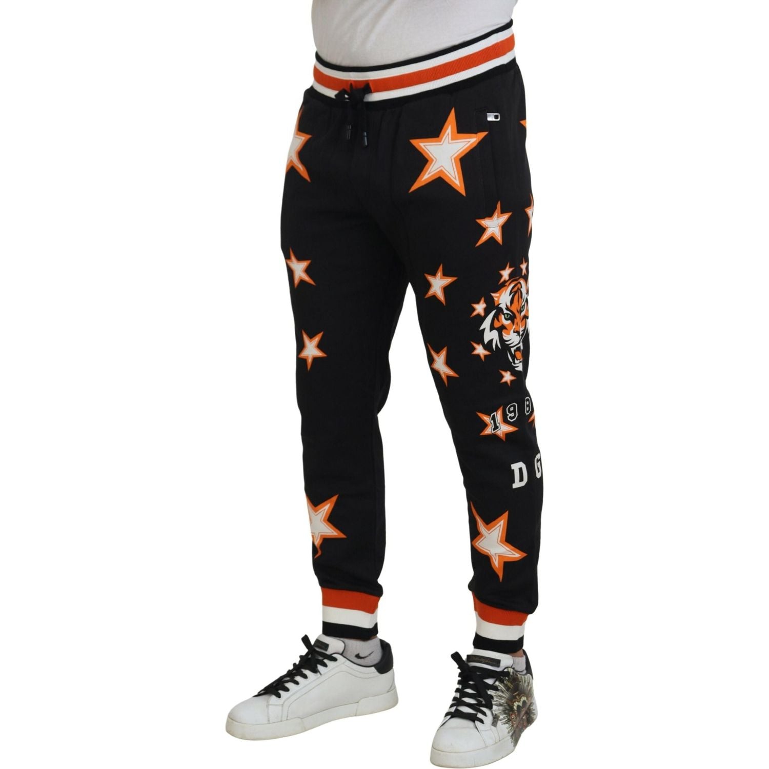 Dolce & Gabbana Black Orange Star Trousers Sport Pants