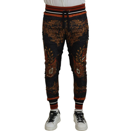 Dolce & Gabbana Gray Silk Baroque Crown Trousers Sport Pants