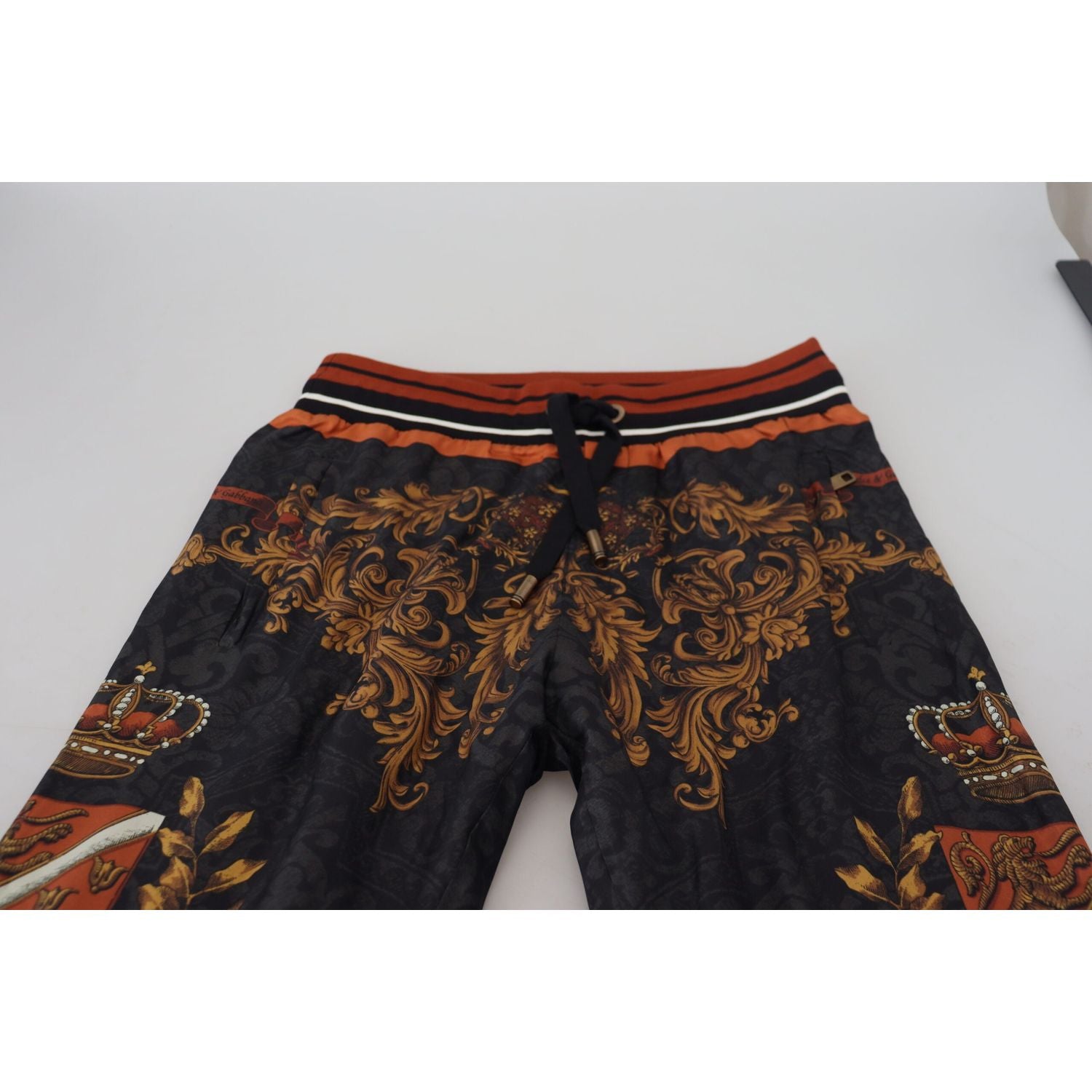 Dolce & Gabbana Gray Silk Baroque Crown Trousers Sport Pants