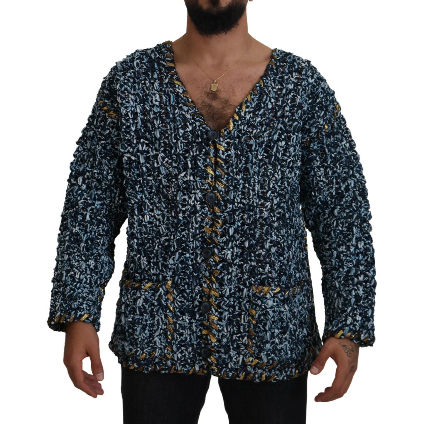 Dolce & Gabbana Blue Button Cardigan Fatto A Mano Sweater