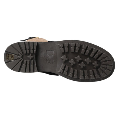 Dolce & Gabbana Black Leather Brown Shearling Boots