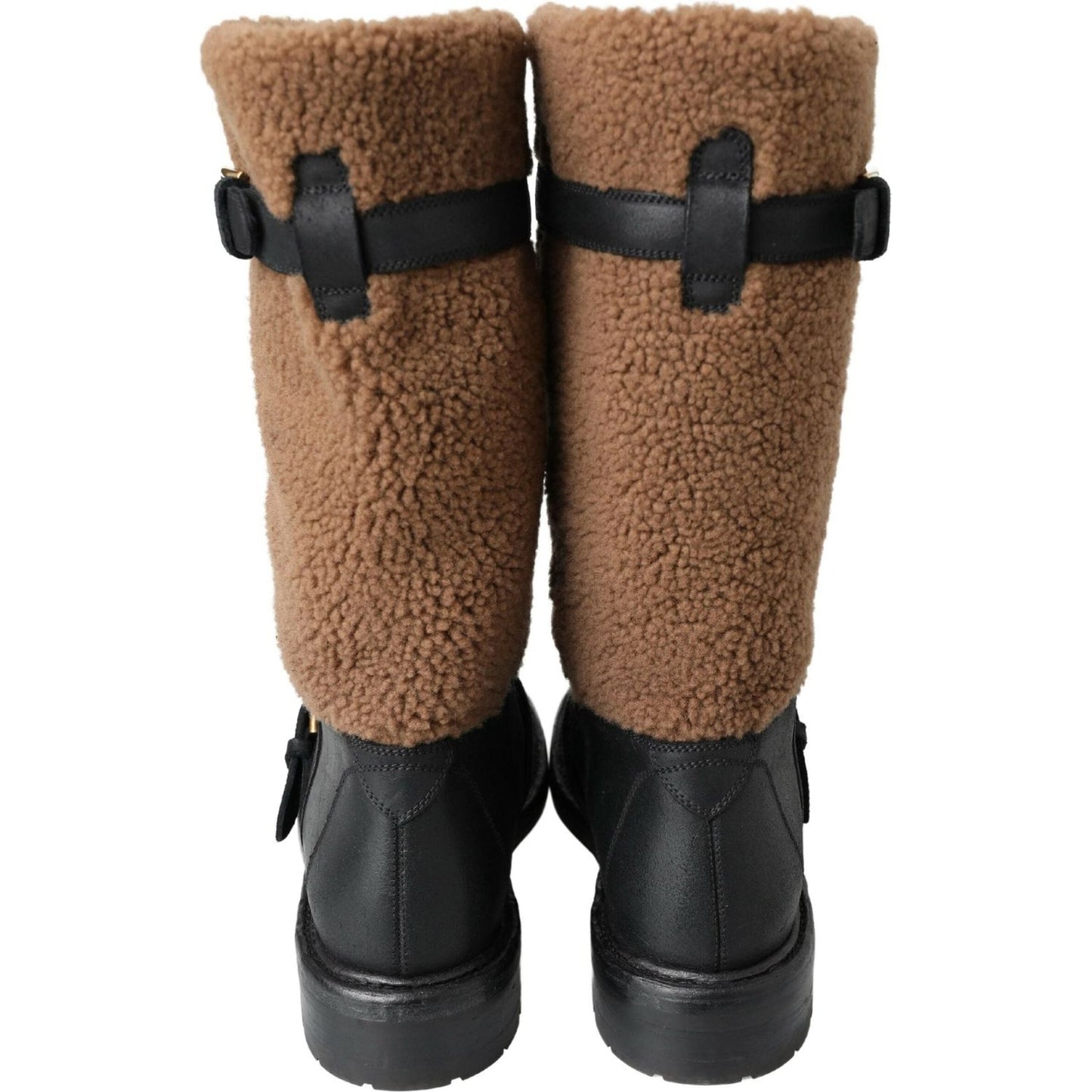 Dolce & Gabbana Black Leather Brown Shearling Boots