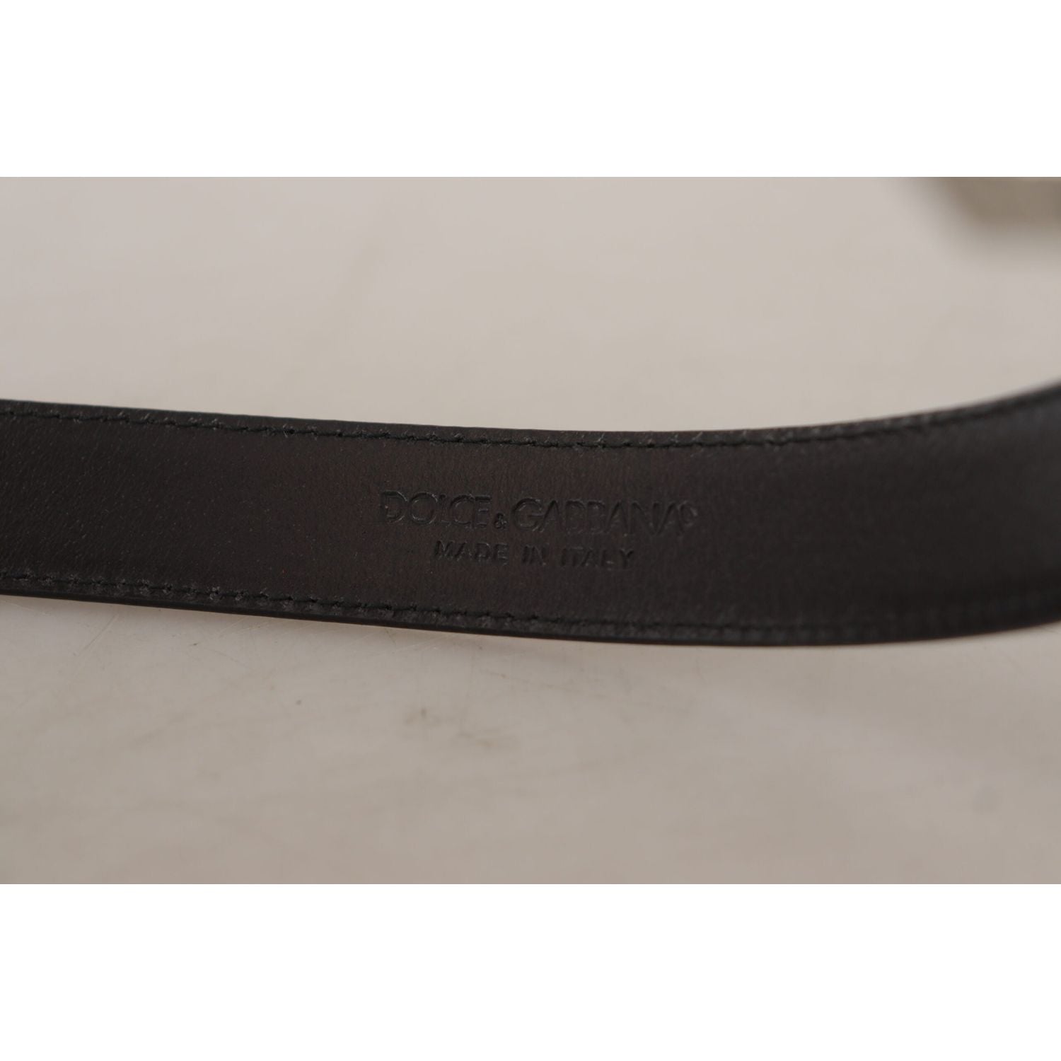 Dolce & Gabbana Black Calf Leather Logo Engraved Metal Buckle Belt