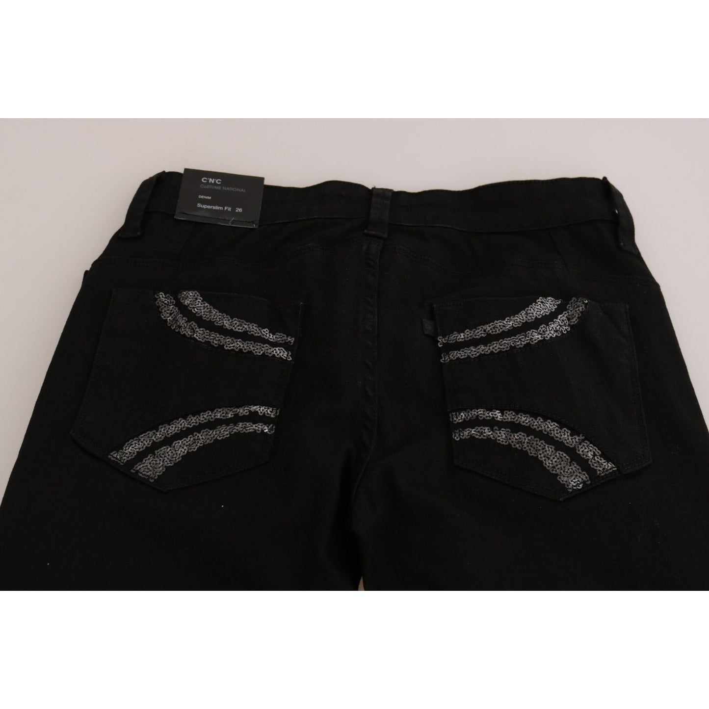 Costume National Black Sequined Mid Waist Slim Fit Denim Jeans