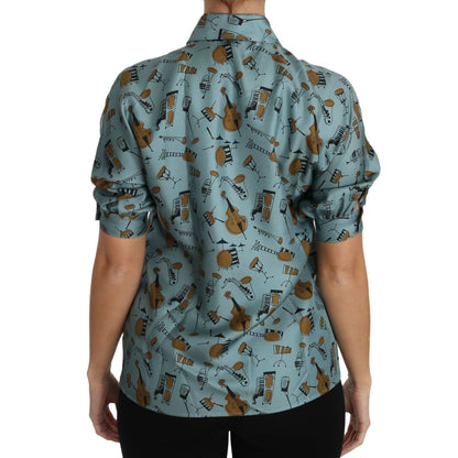 Dolce & Gabbana Multicolor Musical Instruments Silk Short sleeve Shirt